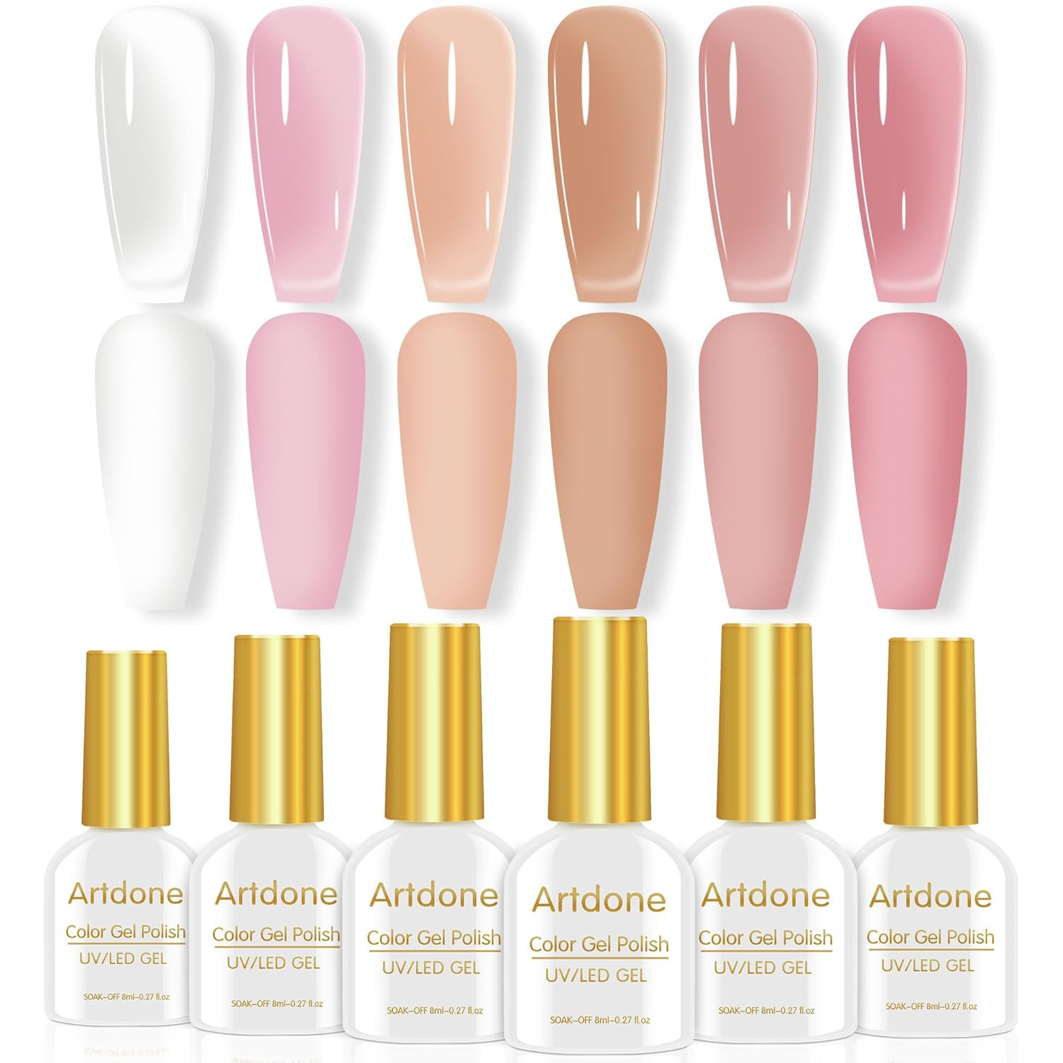 Artdone Sheer Gel Nail Polish Set Jelly UV Gel 6 Colors Translucent Milky White 