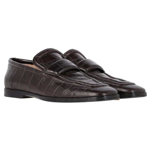 Bottega Veneta Crocodile-Embossed Loafers In Brown Leather Women Ochre Size 39 - Picture 4 of 12