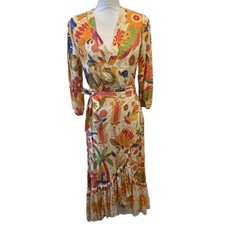 Farm Rio x Anthropologie NWT Sz S Tropical Floral Print V-neck Wrap High Low Mid