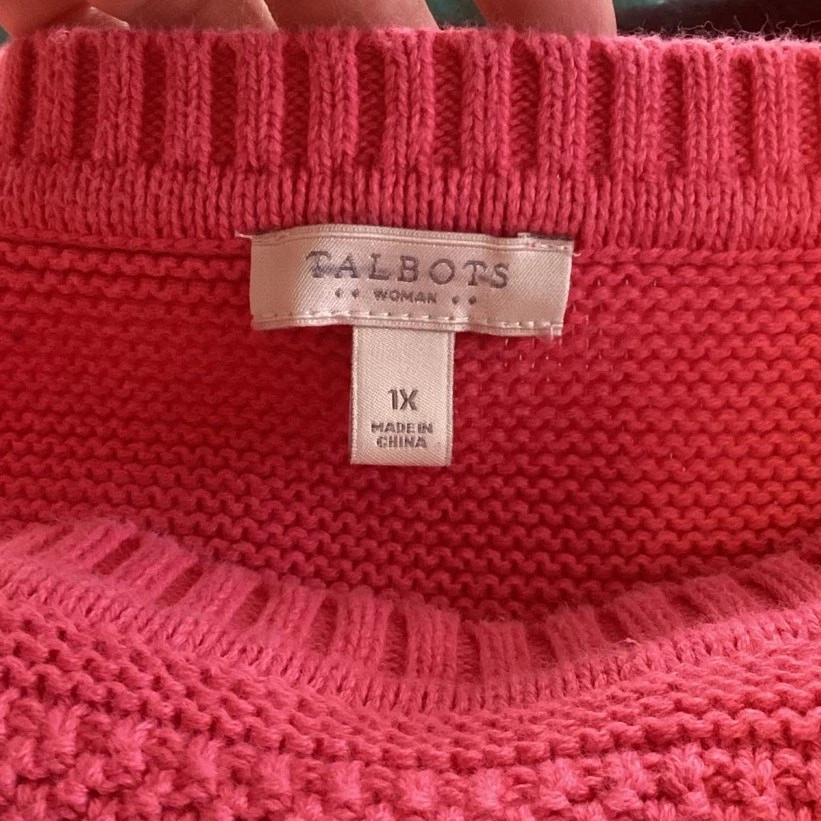 Suéter largo túnica Talbots para mujer 1X botón rosa clásico algodón preppy informal Foto 2 de 4