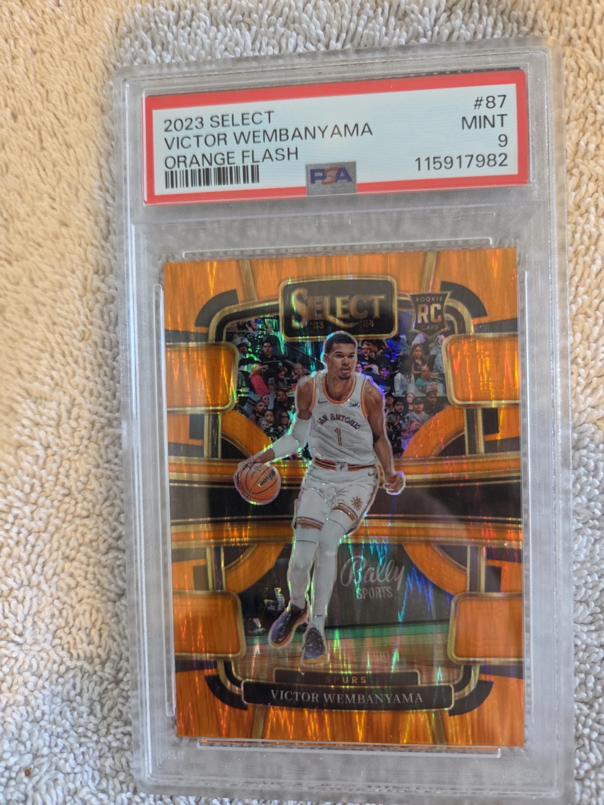 2023-24 Panini Select Victor Wembanyama RC Orange Flash Prizm #87 PSA 9