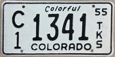 Vintage Colorado 1955 Truck License Plate C1 1341 Denver County Original Paint
