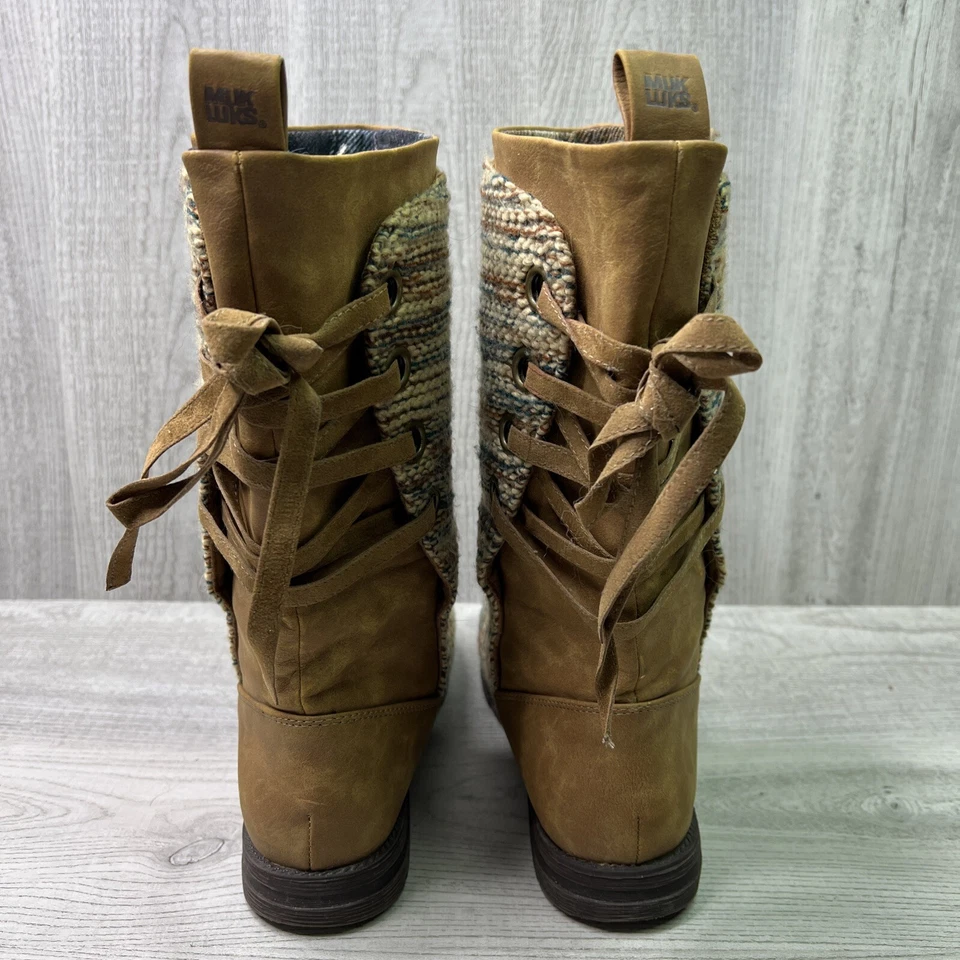 Botas de punto para mujer Muk Luks forradas con cordones invierno multicolor rayas multicolor 8 Foto 4 de 4