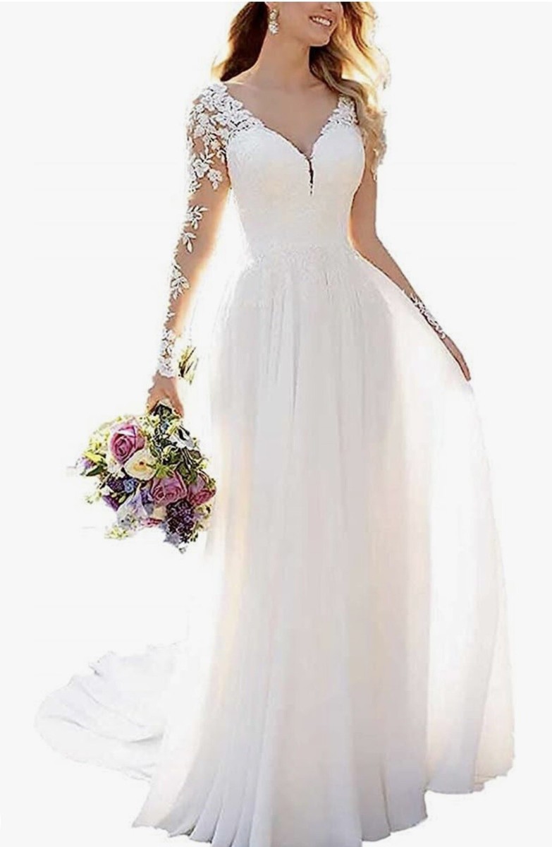 long sleeve wedding dress size 12 Luxury A Line Wedding Dresses High Neck Long Sleeves Lace Appliques Bridal Gowns