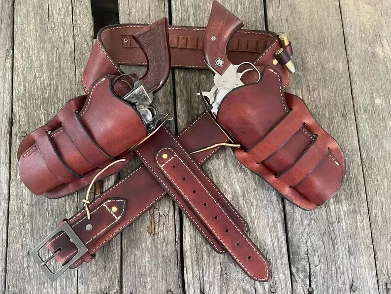 Gun Holster Belt Leather Revolver Pistol Tooled