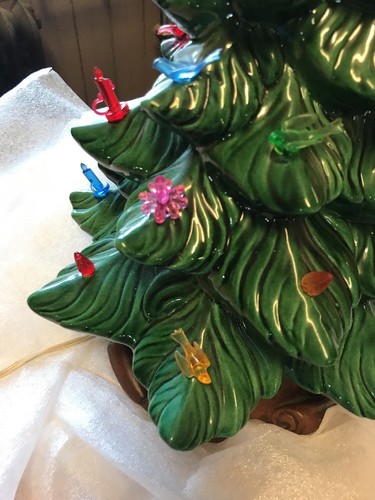Vintage 16" Keramik Weihnachtsbaum mit Sockel Lichter Vögel Kerzen - Bild 2 von 10