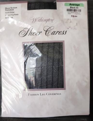 JC Penny Worthington Black Subtle Stripe Pantyhose Average Size Control Top NOS