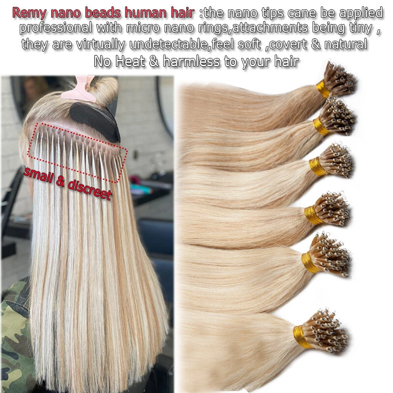 150PCS THICK 100% Remy Human Hair Extensions Nano Ring Tip Micro Loop Beads 150G - Image 4 of 4
