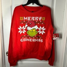The Grinch Adult Red Christmas Holiday Crew Neck Long Sleeve Pullover Sweatshirt