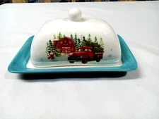 Winter In The Country Butter Dish Ceramic NEW