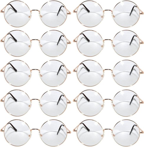 Paquete de 10 gafas de sol redondas doradas retro vintage estilo hippie 56 mm lentes transparentes - Imagen 2 de 5