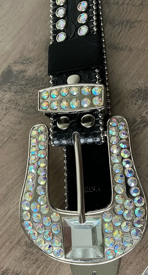 "Cinturón de cuero cuadrados triángulo cristales glamurosos Nocona Western para mujer M 32"" vaquera" Foto 3 de 4