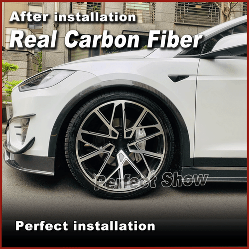 For Tesla Model X 2016-21 REAL Carbon Wheel Eyebrow Arch Trim Fender Flares 6PCS - Picture 5 of 11