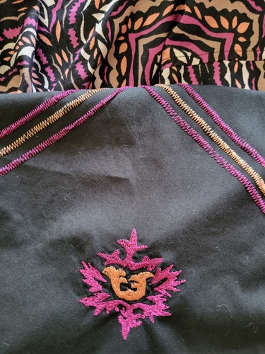 eShakti 1X+ MAXI DRESS embroidered 100% COTTON black purple orange Side Pockets - Picture 5 of 14