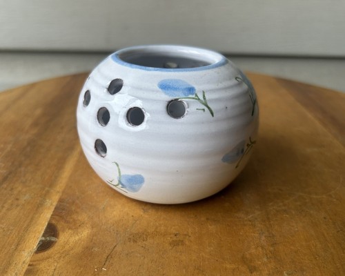 The Pottery Dalton Blue Flowers Holes Art Pottery Tea Light Candle Holder 4"