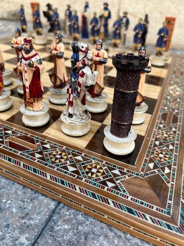 Luxury Crusaders Chess Sets Hand Painted Inlaid Chess Board / Christmas Gifts 🎁 - Picture 7 of 12