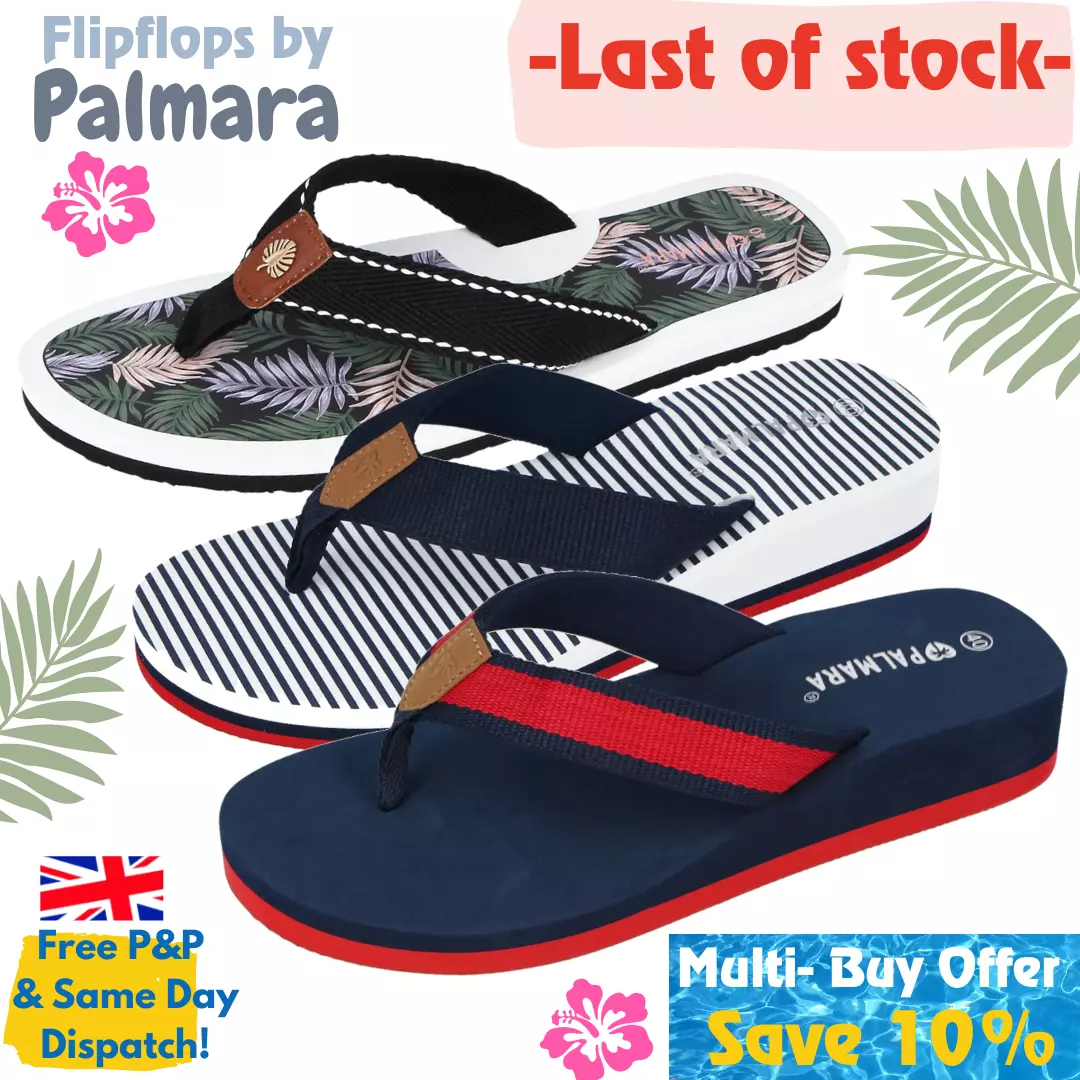 Ladies Foam Flipflops Toe Post Palm Leaf Stripe Wedge Beach Pool Flip Flops