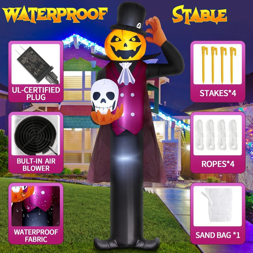 12FT Giant Halloween Inflatables Decorations Pumpkin Vampire Holding