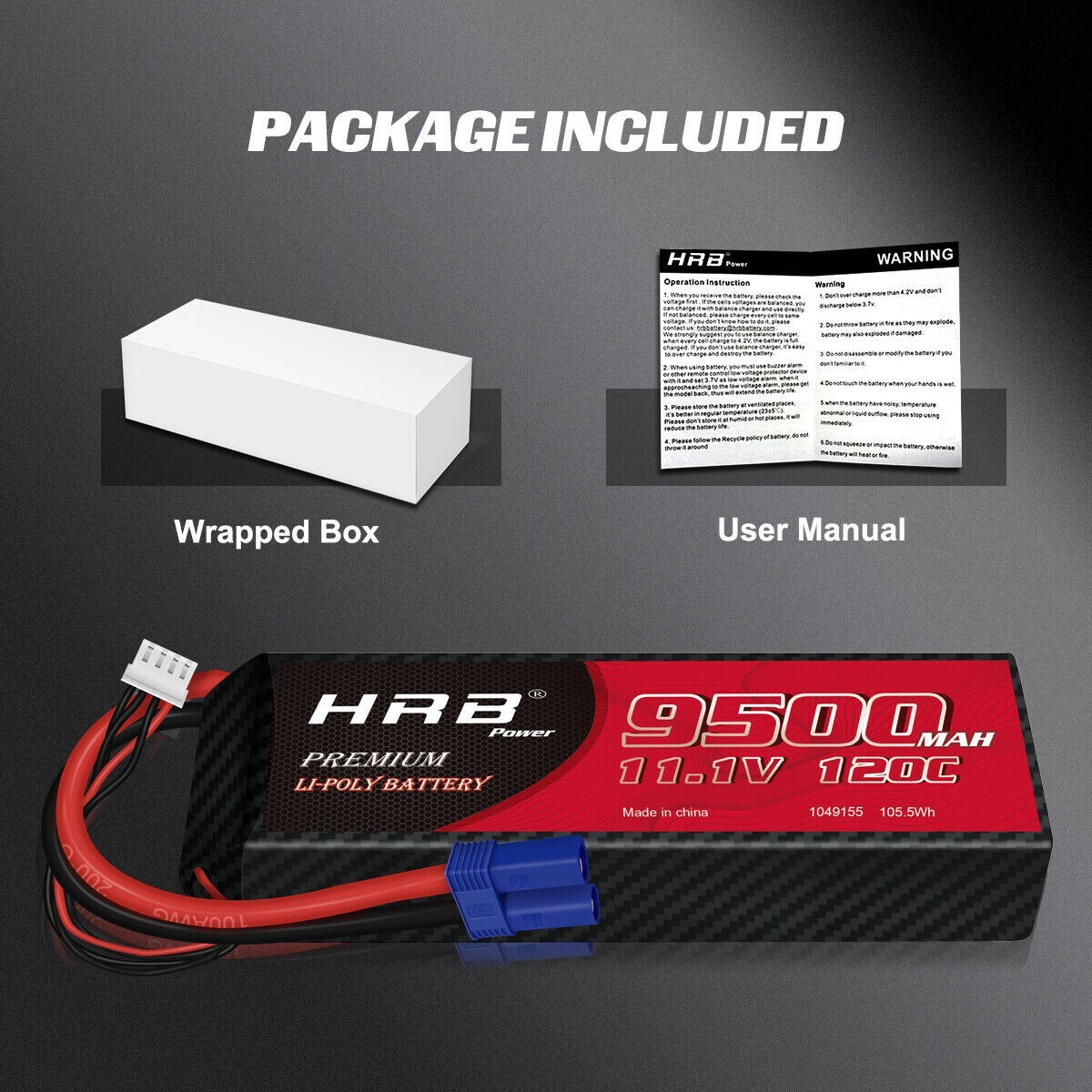 HRB 3S 11.1V 9500mAh LiPo Battery 120C EC5 for RC Car Truck Boat Helicopter