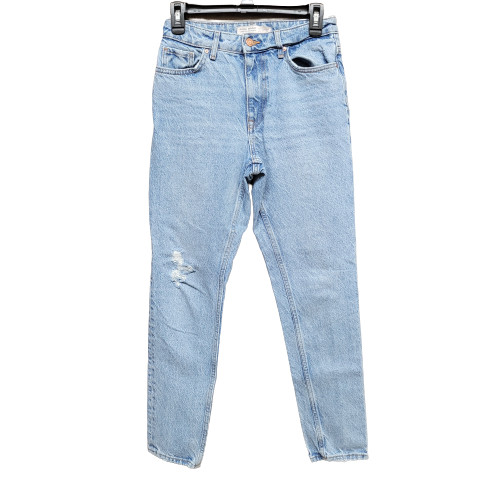 Zara Basic Denim Distressed Straight Tapered Mom … - image 1
