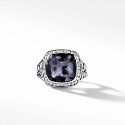 Albion  Ring in Sterling Silver with Black Orchid and Pavé Diamonds