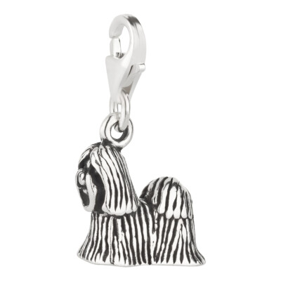 Charm / Anhänger Hund Shih Tzu 2 mit Karabinerverschluß aus 925 Sterling Silber