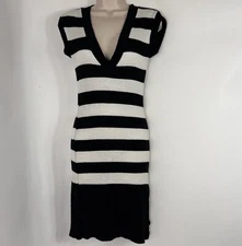 Vintage Y2K Wet Seal Dress Women's Medium Short Sleeve V Neck Striped Knit VTG