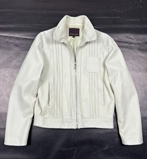 Women's MULBERRY Creamy White Zip Up Genuine Leather Jacket - UK 12