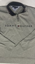 Vintage Tommy Hilfiger Fleece Sweatshirt Gray 1/4 Zip Pullover Spellout Men  s LG
