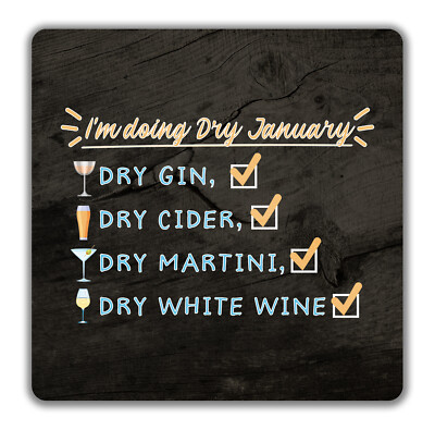 Lustige trockene Januar 2er Pack Getränke Untersetzer trocken Gin Apfelwein Martini Wein - 9 cm x 9 cm