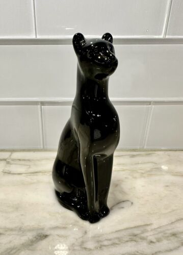 Superbe verre noir artisanal MCM - statue égyptienne de chat ou de panthère 6 pouces lourd - Photo 1/12