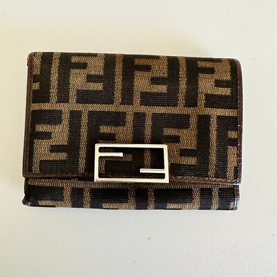 AUTHENTIC FENDI ZUCCA CANVAS PRINT FF TRIFOLD WALLET 07-15990-002
