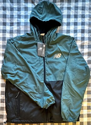 NWT New Balance Wind Resistant Fleece-lined Jacket Green/Black Men s Large