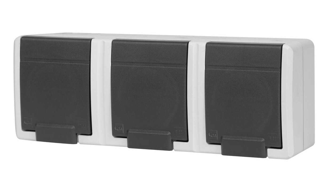 AQUANT 2K surface-mounted box triple with 3x2P+Z ground IP55 grey 5043-10 /T2UK
