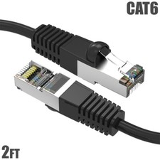 2FT Cat6 RJ45 Ethernet LAN Network SSTP Shielded Patch Cable Copper 26AWG Black