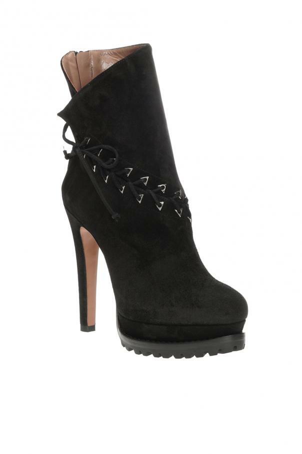 NWT Azzedine Alaïa Velour-Lined Lace-Up Suede Platform Ankle