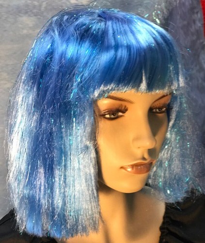 Blue Bob Wig - Good Quality Synthetic Wig Hair Fancy Dress Hen Party Theme Event - Picture 4 of 6
