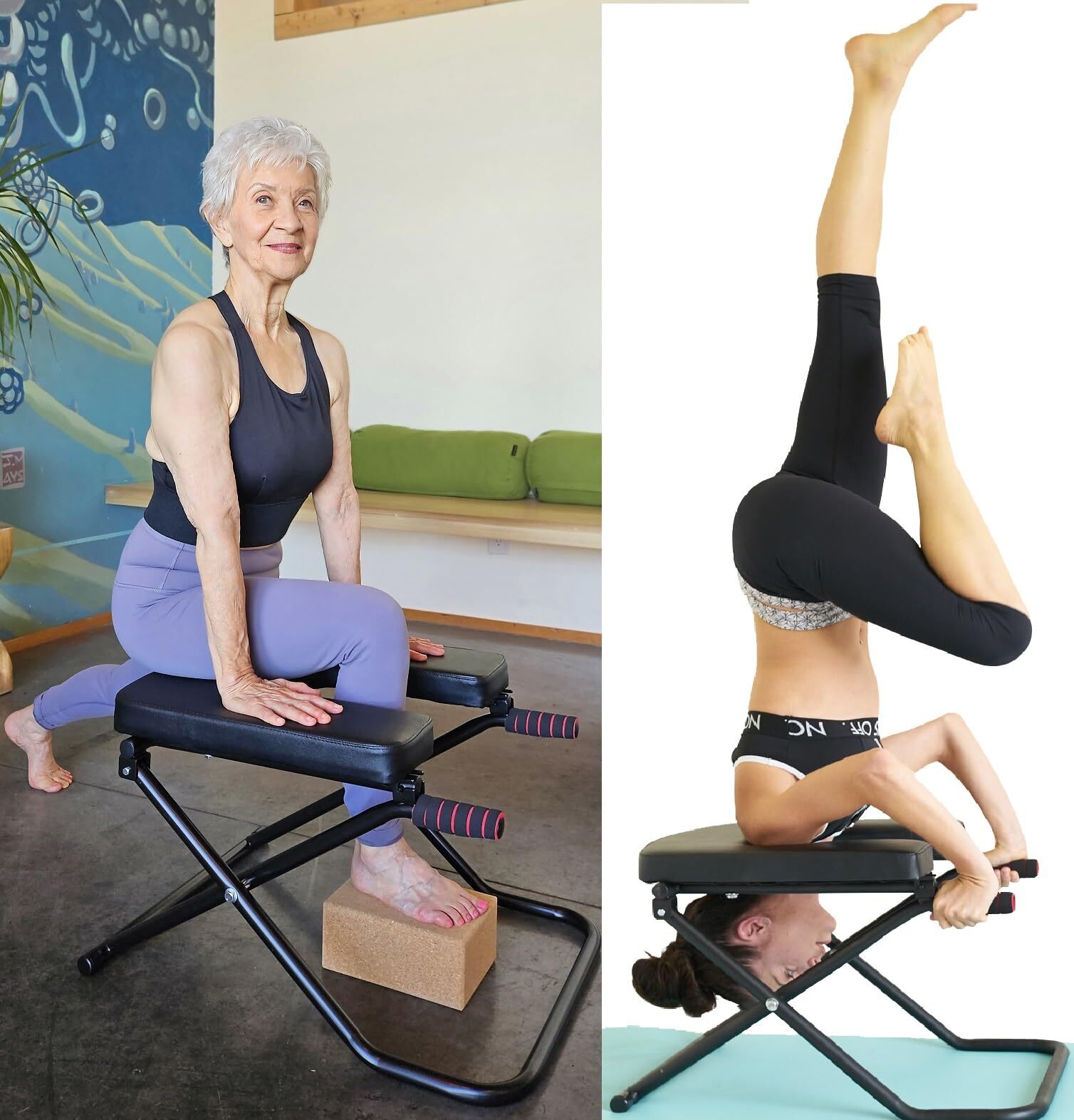 SISYAMA (Longer+Wider+Bigger Yoga Headstand Bench for Inversions with Handles |