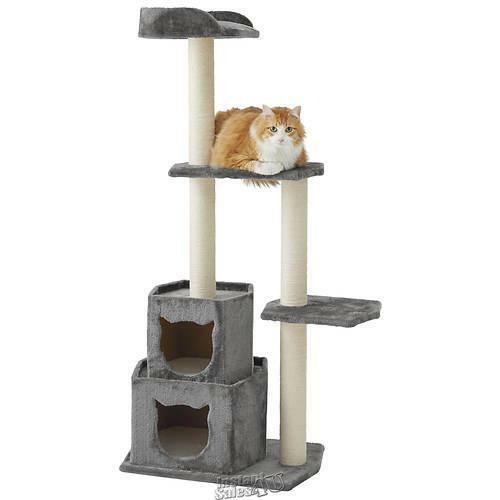 Kitty Power Paw Sky Tower Cat Hideaway Cotton Wood Grey/Beige Kitten Scratch Toy