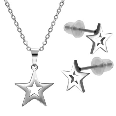 Schmuckset Ohrstecker und Kette mit Stern Anhänger Sternchen Star Damen Mädchen 