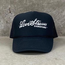Vintage 90s Levi's Stratus Signature Trucker Hat Cap SnapBack Adjustable Black