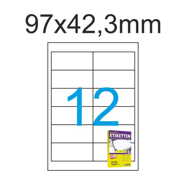 50 Blatt A4 Luma Etiketten 97X42,3 Mm 600 Vielzweck Aufkleber 97X42 Weiss-image