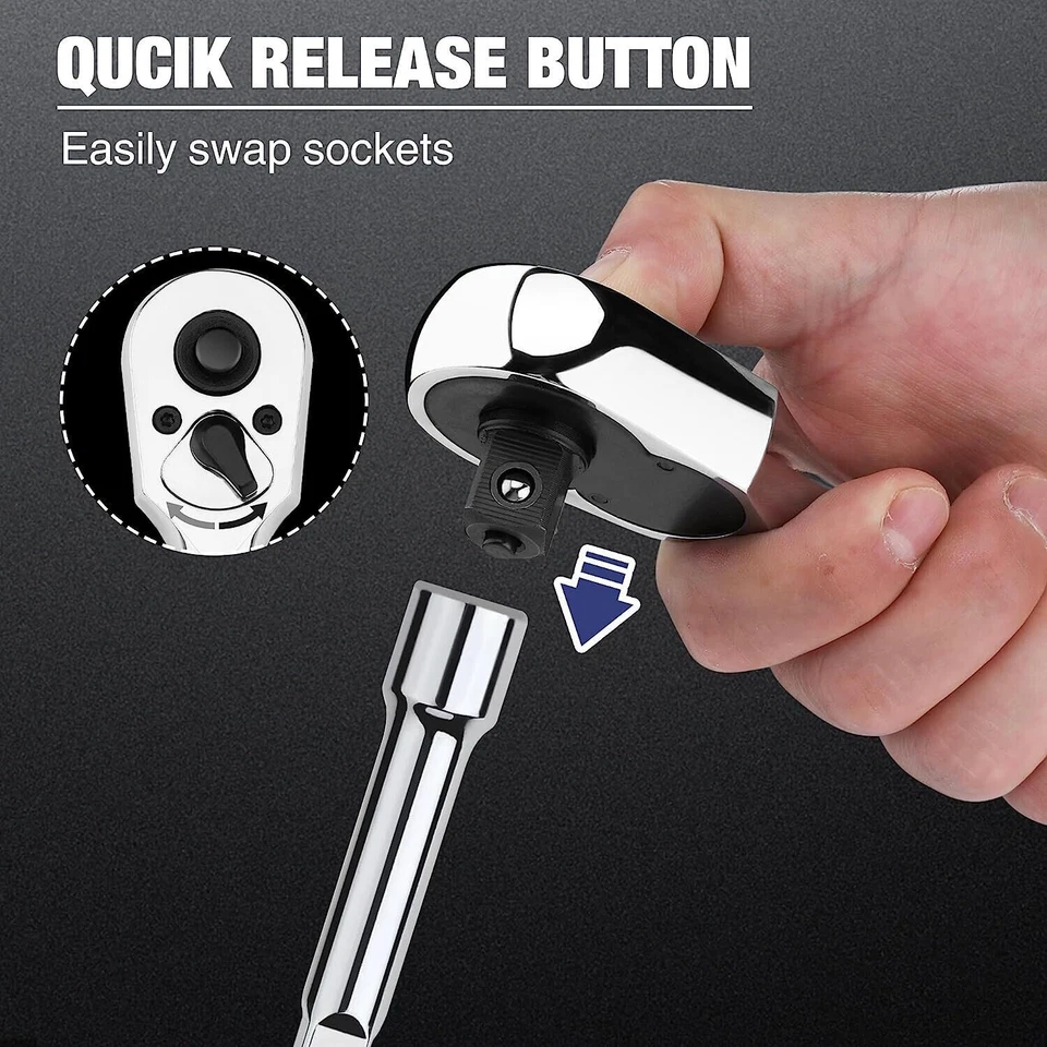 WORKPRO 3PCS Ratchet Set 1/4" 3/8" 1/2" Dr Ratchet Handle Quick Release 72-Tooth - Image 3 of 4