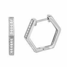 Sterling Silver 925 Octagon Shape Earrings Huggie Hoop Tiny CZ Earrings E69