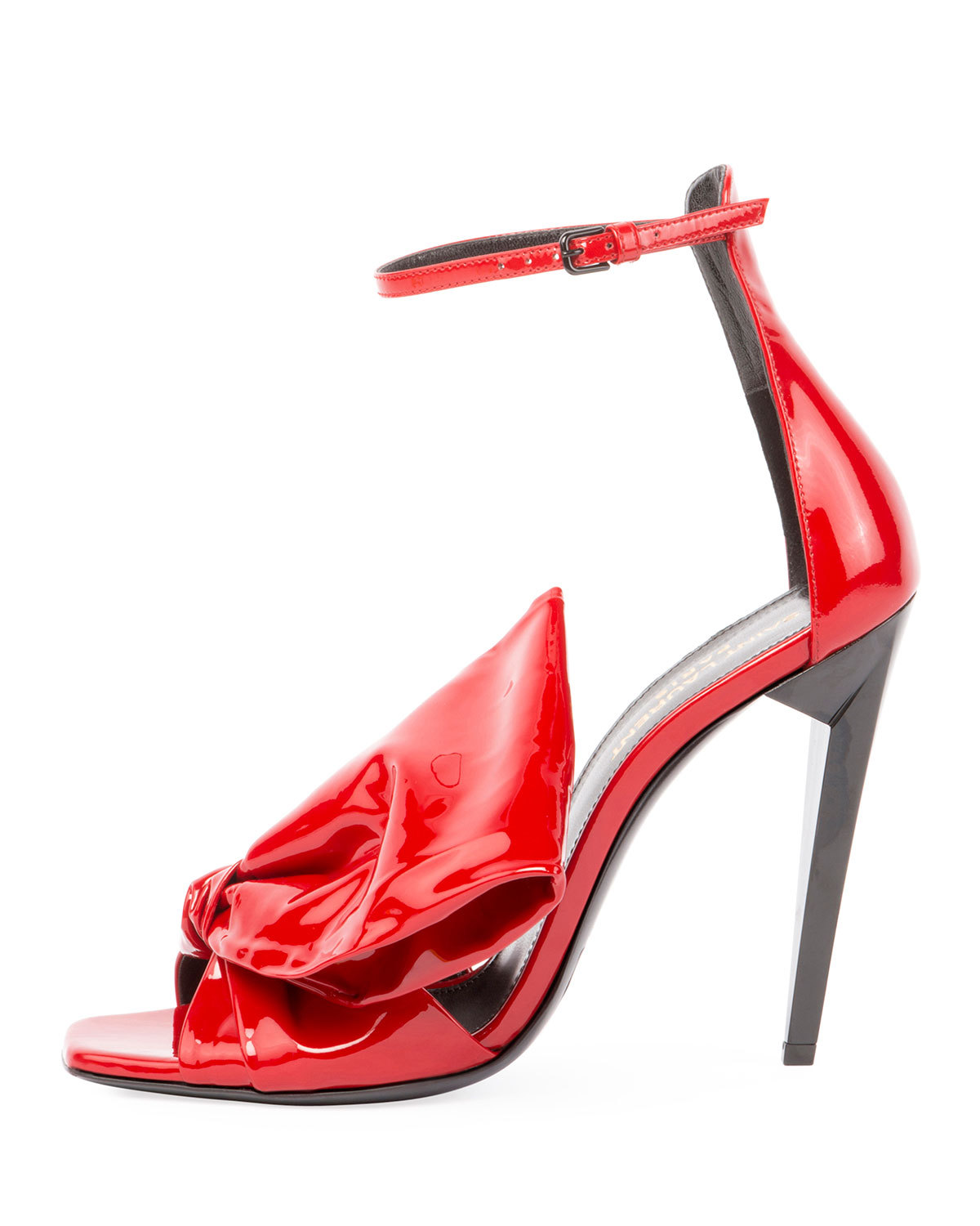 Saint Laurent Freja sandalo in vernice con fiocco grande 38 5