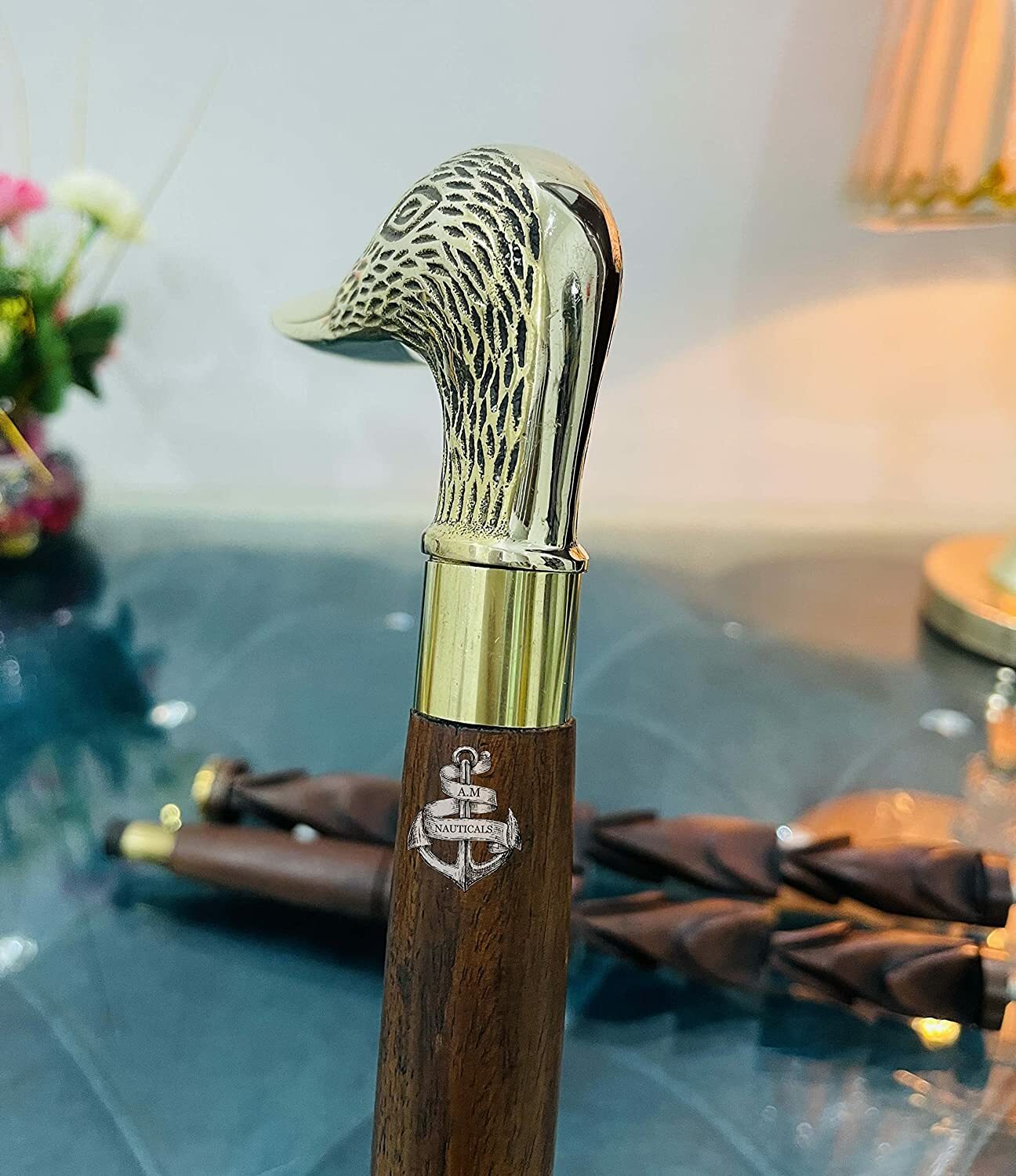 Victorian Walking Stick Solid Brass Duck Face Hea… - image 3