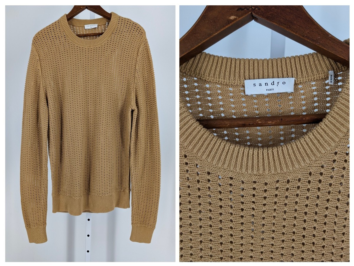 Sandro Paris Fisherman Texture Knit Beige Brown Sweater Sweatshirt 