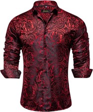 Mens Silk Paisley Dress Shirts,Long Sleeve Button Down Shirt Casual Regular Fit