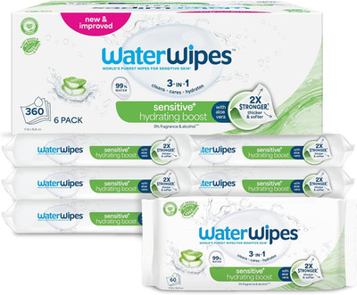 Waterwipes Sensitive+ Hydrating Boost Wipes, Feuchtigkeitsspendende Tücher, 360 
