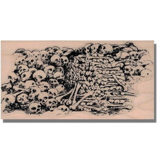 Wood Rubber Stamp, Skulls And Bones, Halloween,Spooky,Skull,Skeleton,Head,Scary